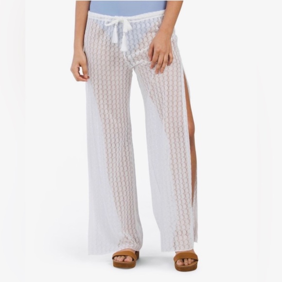BECCA split leg white coverup crochet beach pants